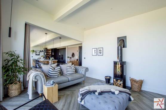 3359L 8 tv shoot location house in Lancashire with open plan kitchen and living areas with rural views