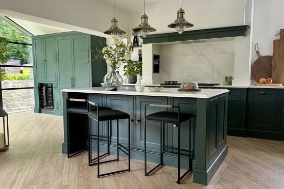 3436C 3 tv shoot location house in Cheshire stylish open plan green kitchen