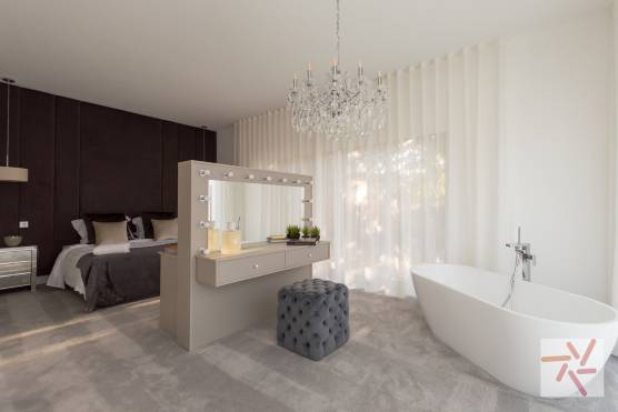 3383V 16 tv shoot location house in Merseyside contemporary white villa with large bedroom